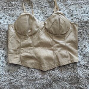 Beige Leather Bustier Top and Leather skirt